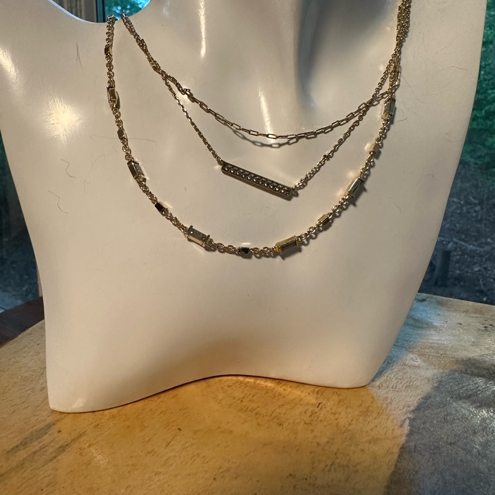 Kendra Scott Addison Multi Chain Necklace Gold Tone Rhinestone Signed Spring - Picture 8 of 16